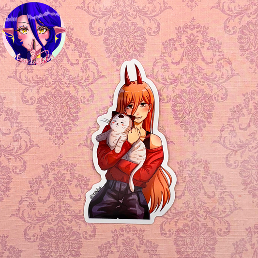 Devil Girl and Cat Glossy Vinyl Sticker