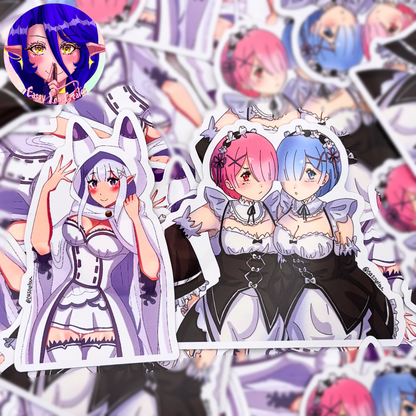 Elf Girl and Maids Glossy Vinyl Stickers